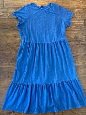 Old Navy Slub Knit Tiered Midi Swing Dress 3XL Blue Cottagecore Summer
